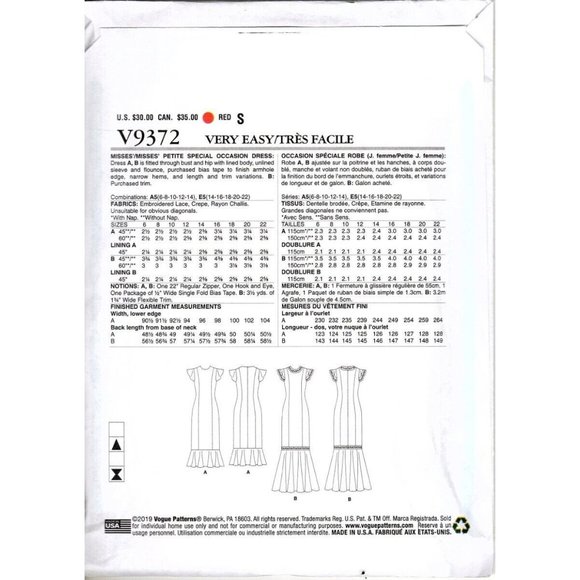 Vogue V1656 Misses 14 to 22 Special Occasion Dress Uncut Sewing Pattern - Picture 2 of 2